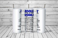 Absolute Vodka 20oz Straight Tumbler Transfer