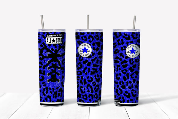 Converse Cheetah Blue Glitter 20oz Straight Tumbler Transfer