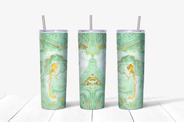 Seafoam and Gold Marble 20oz Straight Tumbler Transfer