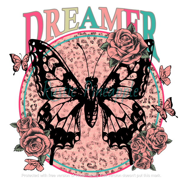 Pink Butterfly Dreamer T-Shirt Transfer